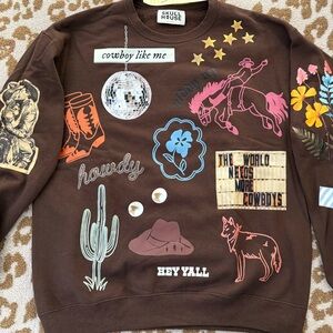 SKULLHOUSE DESIGNS Brown Graphic Cowboy Sweatshirt - Brown